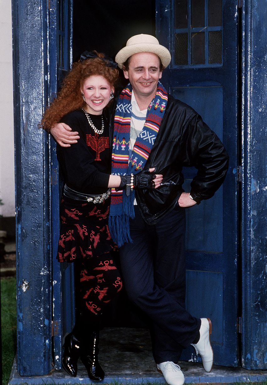 Sylvester McCoy as the seventh Doctor Who with his companion Mel played by Bonnie Langford 1987.jpg