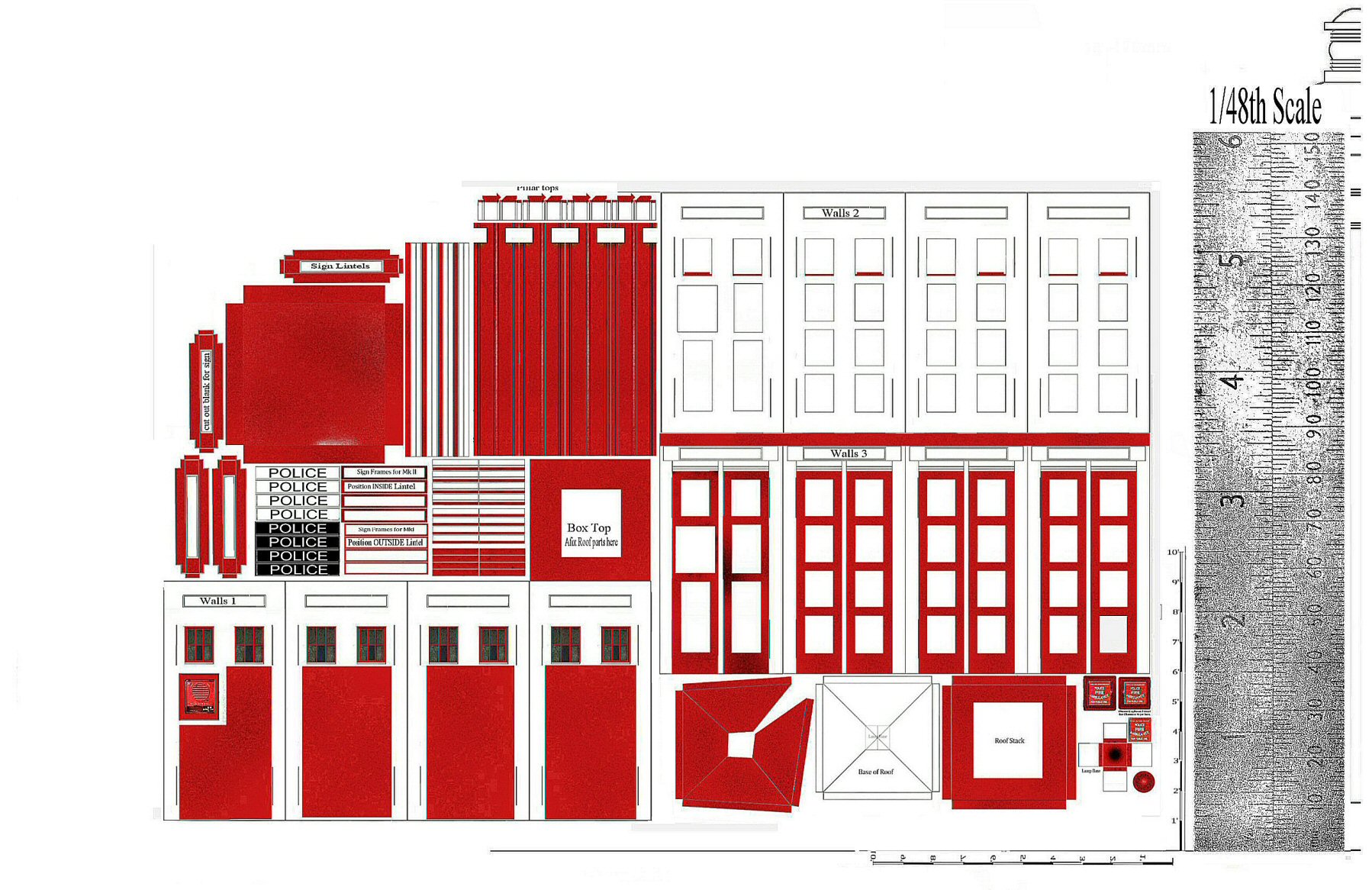 Scale Reference Sheet 1-48th Scale Police Box Glasgow type Red A4 (with ruler) 01bc.jpg