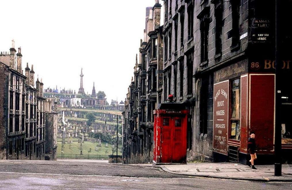 Necropolis in Glasgow’s East End with weatherbeaten red Police Box..jpg